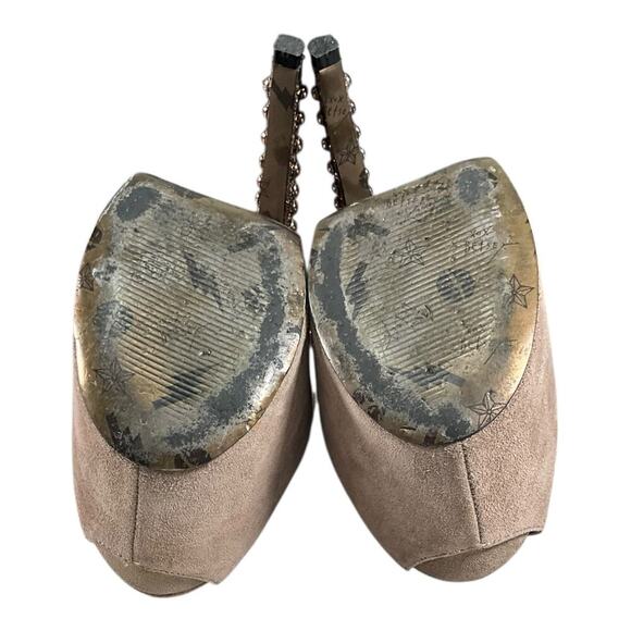 YK2 Betsey Johnson Nude Studded Peep Toe Mary Jane Stiletto Suede Heels Size 8 - Picture 10 of 14